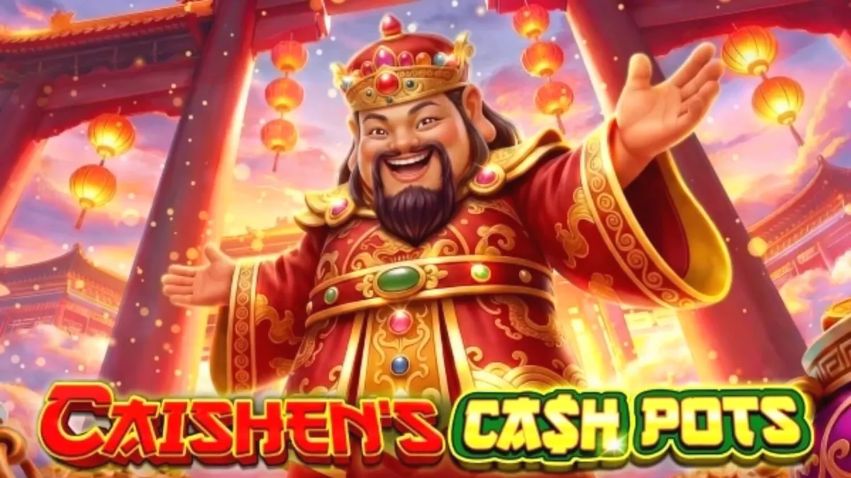 Caishen’s Cash Pots slot machine theme featuring golden coins and traditional Asian prosperity symbols