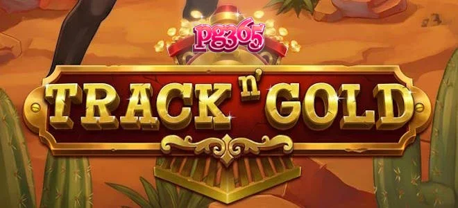 Locomotiva clássica em trilhos de ouro representando o tema do jogo Track n' Gold